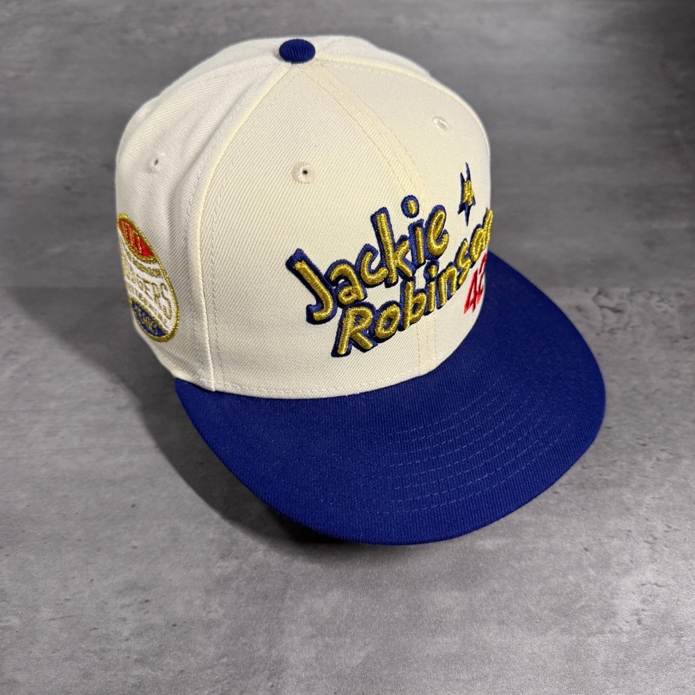 New Era Brooklyn Dodgers Hat 7 Cream Blue Jackie Robinson 42 59FIFTY Fitted Cap